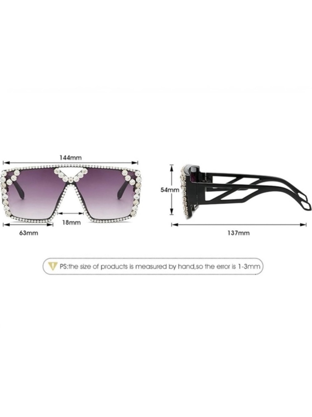 NEW Oversized Rhinestone Square Sunglasses UV400 Tortoise - Picture 5 of 13
